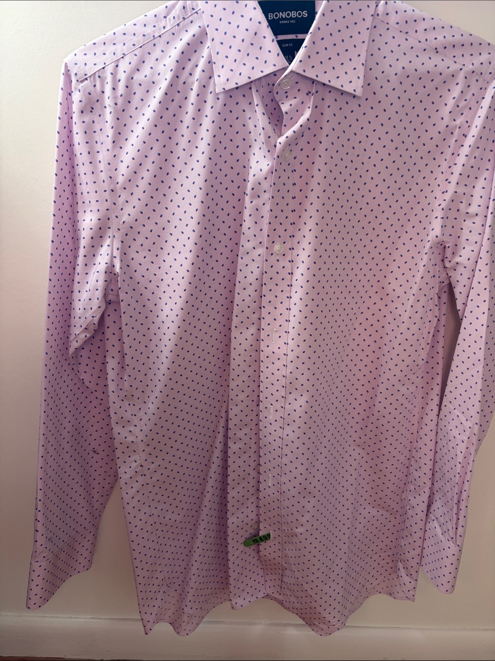 Bonobos Lavender Dress Shirt with Navy Micro-Dot Pattern wrinkle free